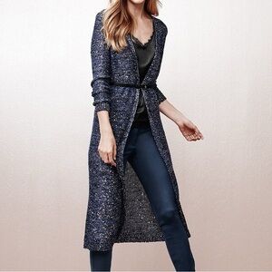 White House Black Market Navy Sequin Duster Sweater with Silver Accents Size‎ M